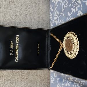 1905 U.S. Mint Collector's Coin 14kt G.F.E. Indian Head Coin. With 24 in chain